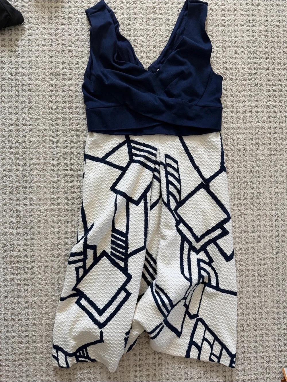Navy & White Patterned Women's Jumpsuit